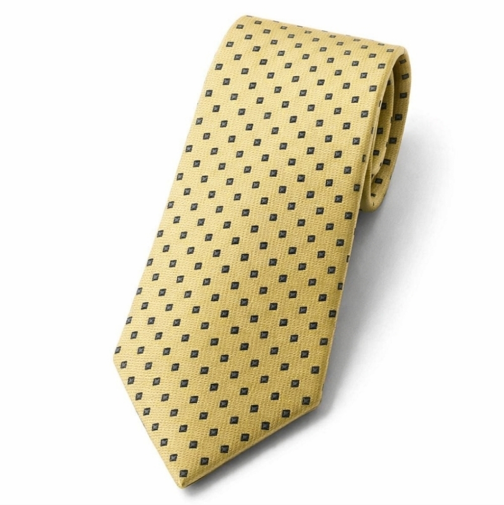 Guy Laroche Paris Vintage Silk Tie Gold Black Geometric Micro Square Luxury